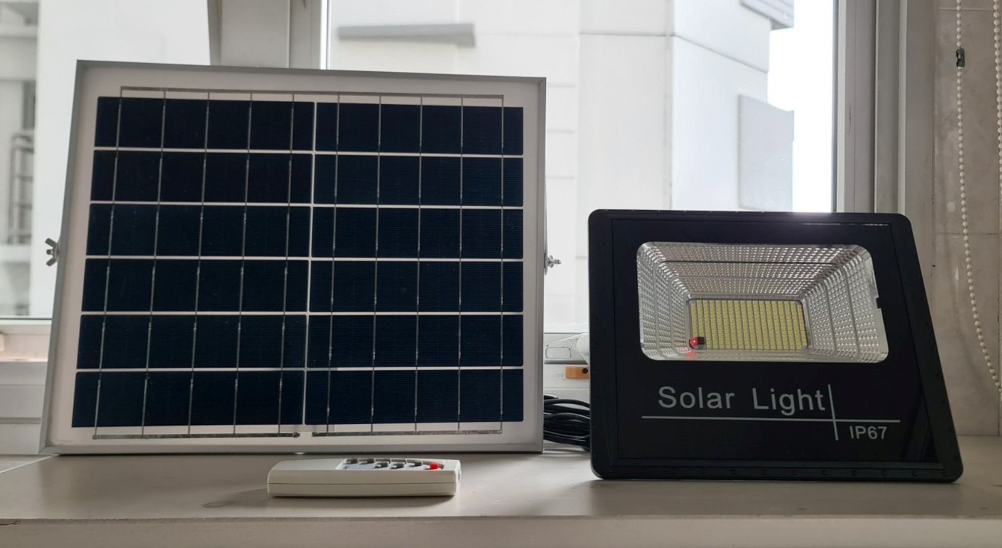 A closer look at the solar panel and light.