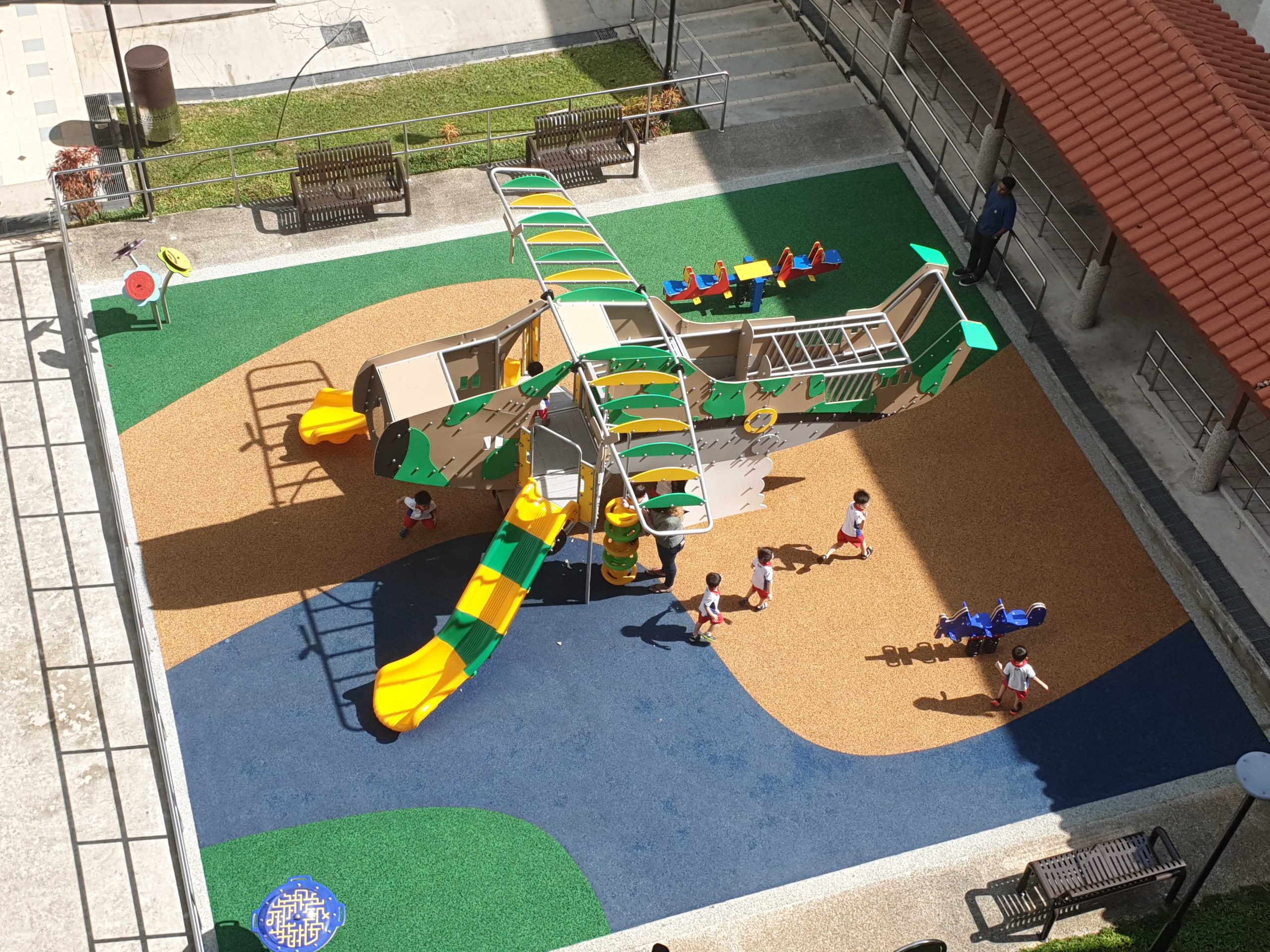 Hong Kah North: The sky is the limit here at Block 339/345 Bukit Batok Street 34. Take off in creative play in this airplane-themed playground.
