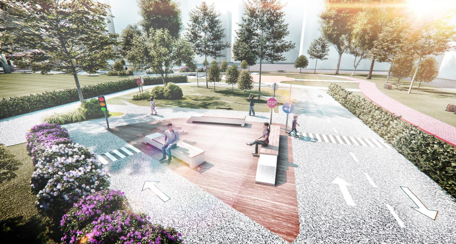 Artist’s impressions of the covered basketball court & children’s cycling trail