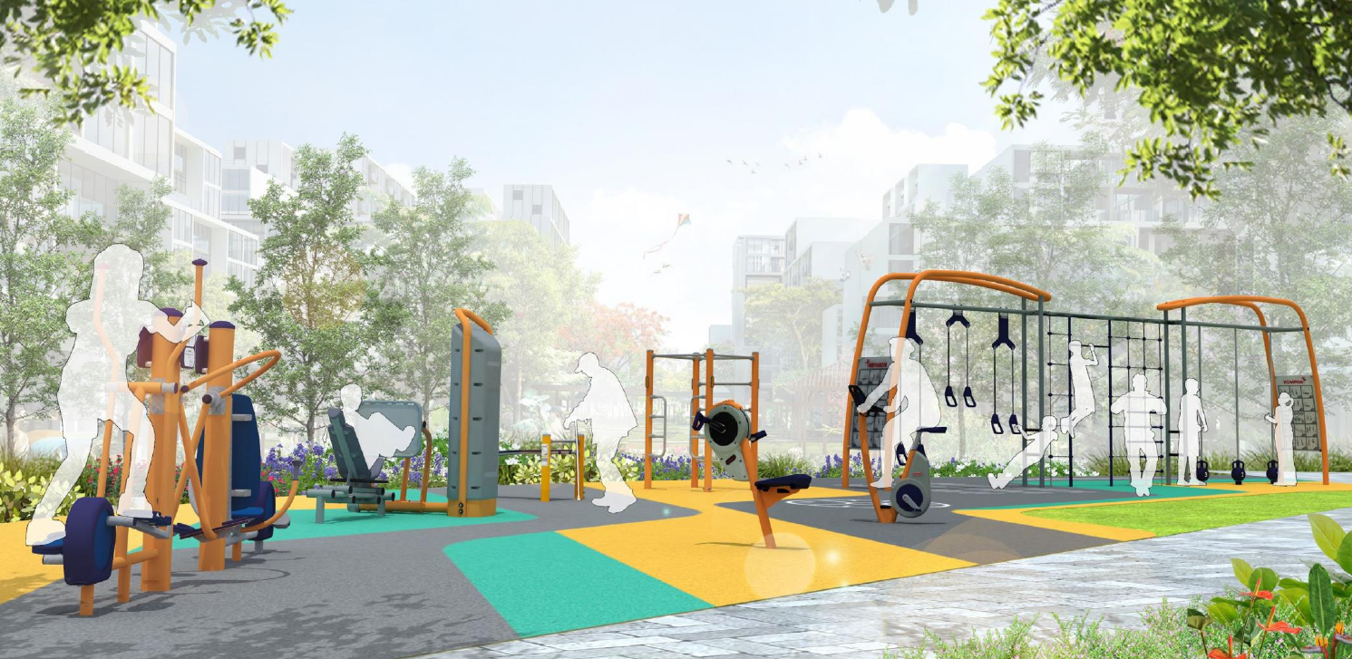 Artist’s impressions of the new fitness corner and children’s adventure playground